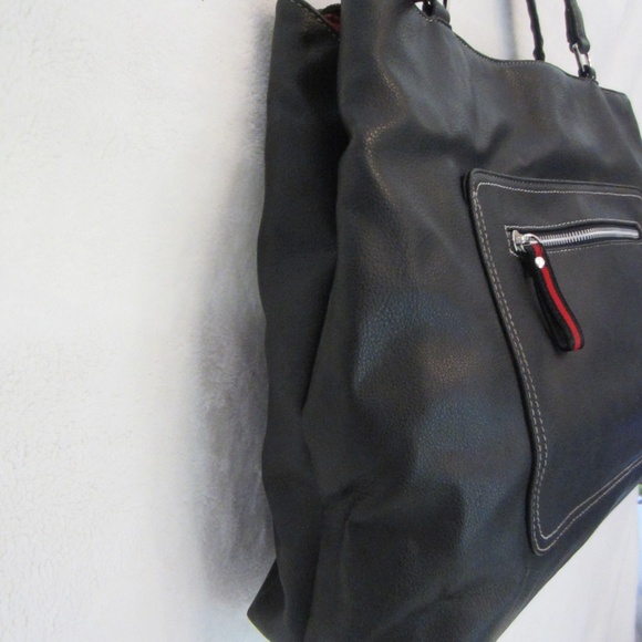 Liz Claiborne Faux Blackk Leather Double Strapped Shoulder Tote Zipper Closure - Picture 2 of 13